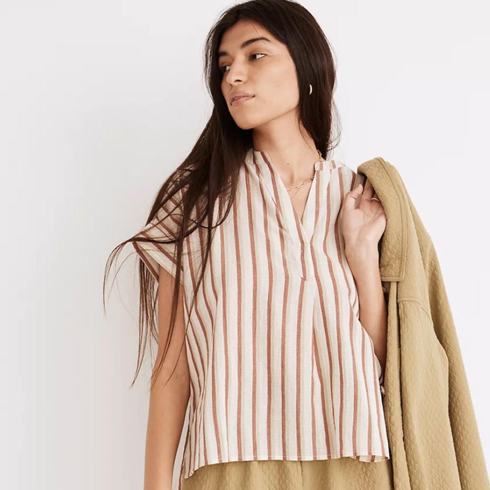 NWT Crinkle Cotton Lakeline Popover Shirt in Stripe - Size Large